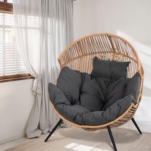 Shintenchi Wicker Egg Chair Outdoor Rattan Patio Chair with Cushion,Oversized Patio Lounge Chairs with Cushion Egg Basket Chair