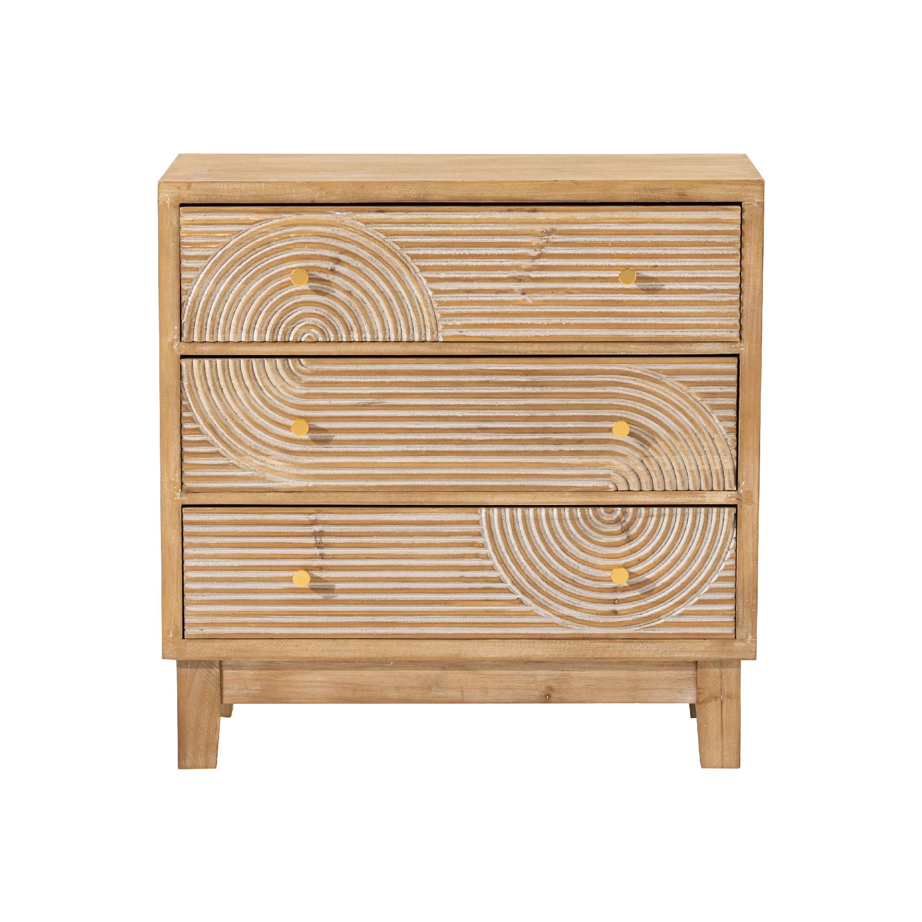 COZAYH 3-Drawer Farmhouse Dresser with Handicraft Wood Ring Motif, Fully Assembled Nightstand Wooden Finish for Boho, Mid-century, Rustic Style