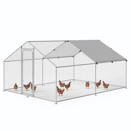 Large Metal Chicken Coop Walk-in Poultry Cage with Waterproof and UV-Resistant Cover, Outdoor Chicken Run Poultry Hen House for Backyard Farm Use