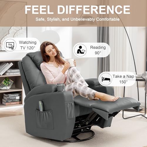 Recliner Chair, Rocking Chair with Massage and Heat, 360° Swivel Recliner Chairs for Adults