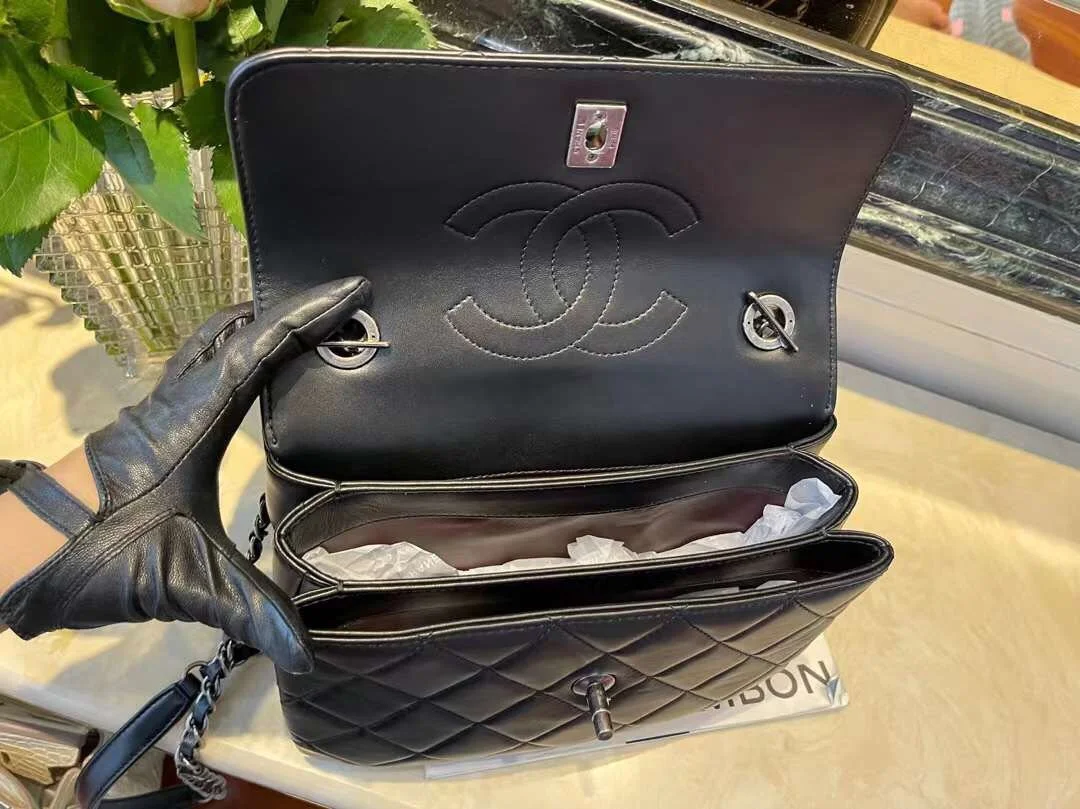 Chanel Classic Flap Bag Medal Hardware Black For Women 9.8in/25cm