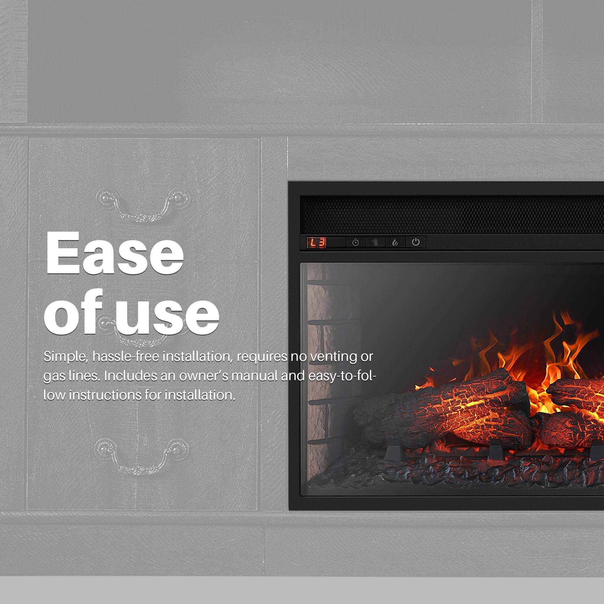 della 26x22 Infrared Fireplace Insert Stove with Glass View and Remote Control Timer Settings, Black