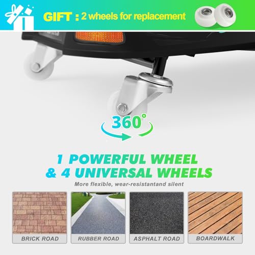 360 Degrees Rotating Ride On Drift Car and 2 Replacement Universal Wheels, 24V Electric Drifting Go Kart for Kids W/Brushless Motor, High/Low Speed
