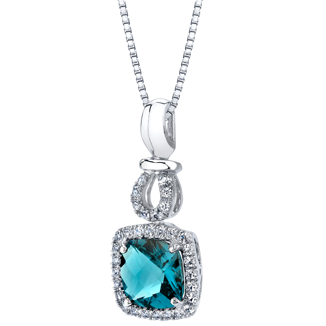 2.5 ct London Blue Topaz and White Topaz Pendant in 14K White Gold, 18"