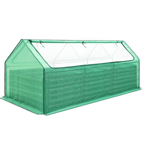 Quictent Raised Garden Bed Galvanized Raised Beds for Gardening Vegetables with Cover 8x4x1 ft Metal Planter Box Outdoor Use (Clear)