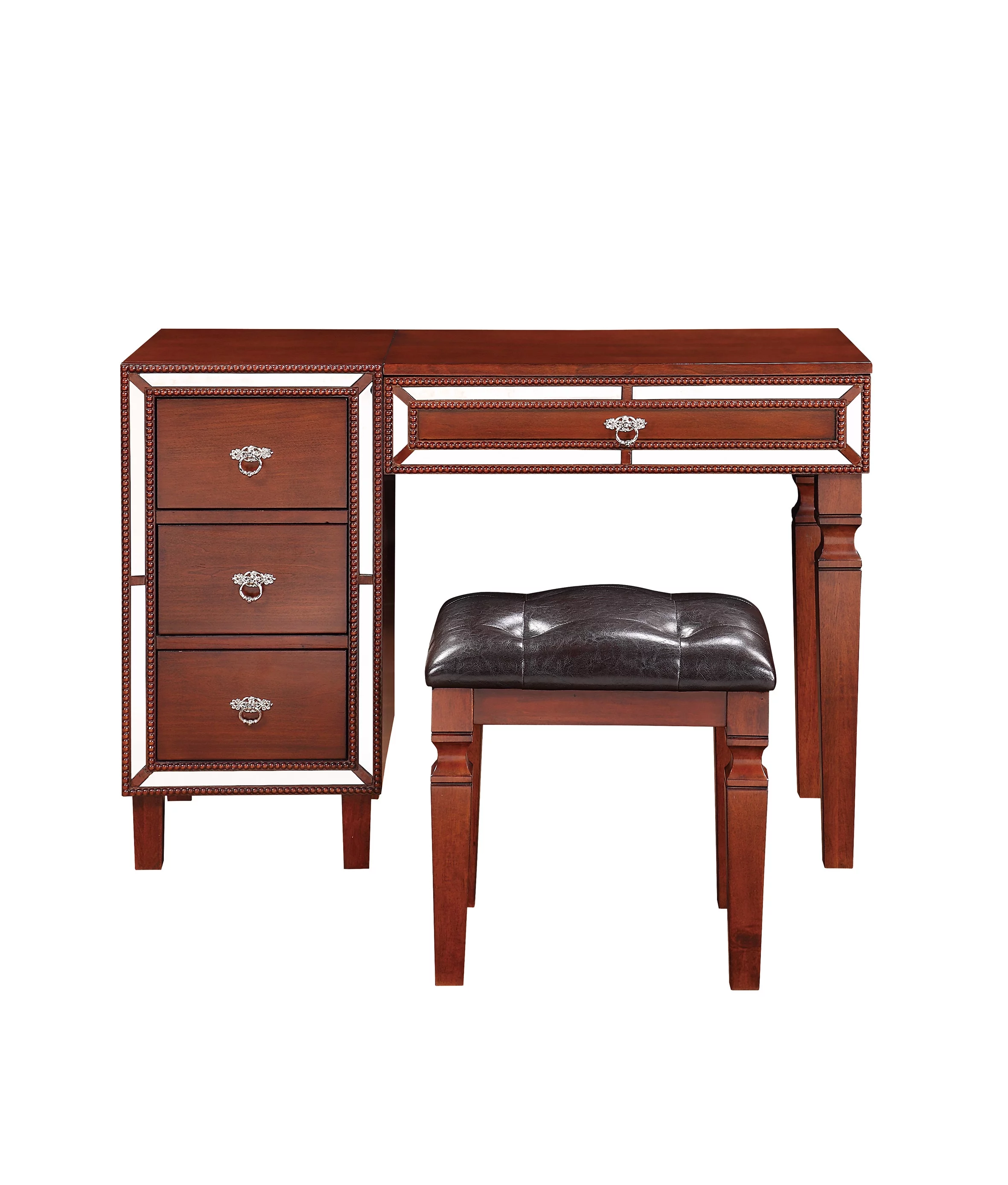 CoSoTower Traditional Formal Cherry Color Vanity Set W Stool Storage Drawers 1PC Bedroom Furniture Set Tufted Seat Stool