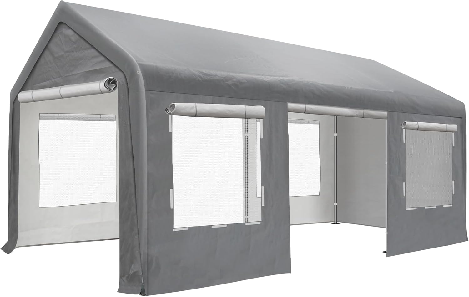 10'x20' Portable Carport Garage, Outdoor Storage Shelter Shed, Durable Zipper Car Canopy with Roll-up Doors and Windows, Heavy Duty Metal Frame