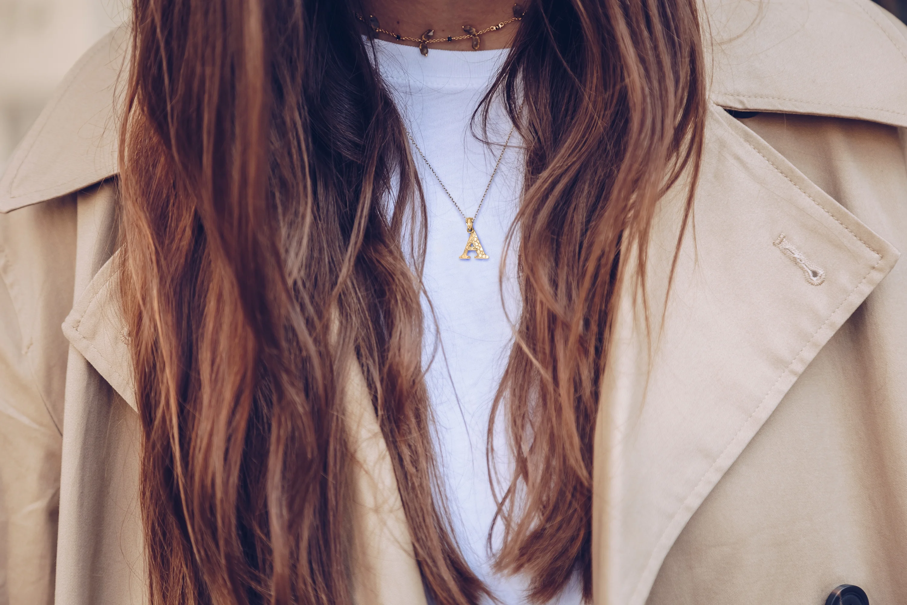 14k Solid Gold Nugget Initial Pendant, Personalized Letter Jewelry, Gifts for Her Letter I