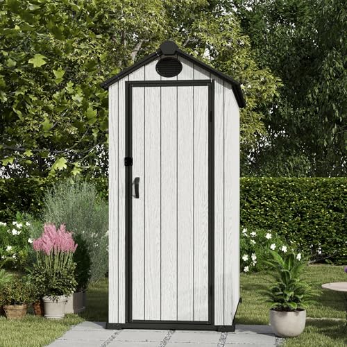 4.4x6 FT Resin Outdoor Storage Shed, 230 Cuft Garden Tool Sheds & Outdoor Storage Plastic Shed with Floor