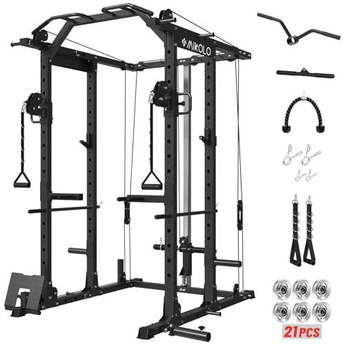 Mikolo Power Cage, Power Rack with Cable Crossover System, 1500LBS Squat Rack with LAT Pull Down System
