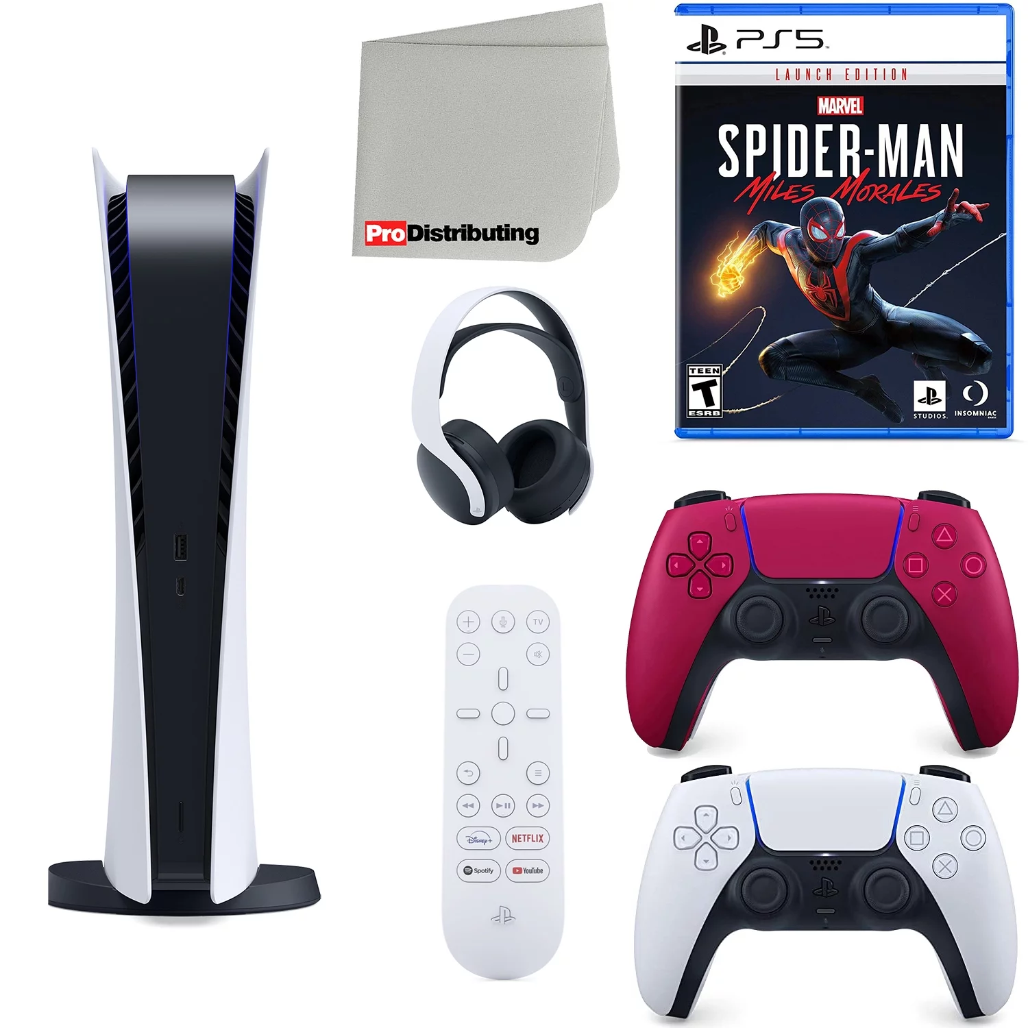 Sony Playstation 5 Digital Version (Sony PS5 Digital) with Cosmic Red Extra Controller, Headset, Media Remote