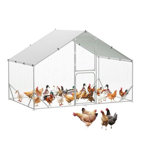 Large Metal Chicken Coop for 12-20 Chickens, Walk in Chicken Coop with Cover, Heavy Duty Poultry Cage for Chicken Run