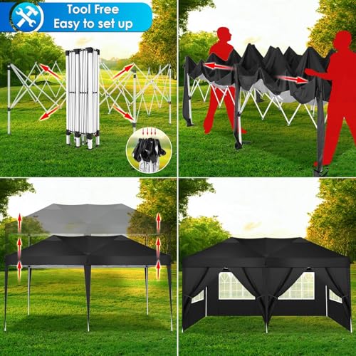 COBIZI Canopy 10x20 Pop Up Canopy Tent with 6 Sidewalls Party Tents for Parties Weddings Backyard Waterproof Canopy Outdoor Commercial Canopy Event