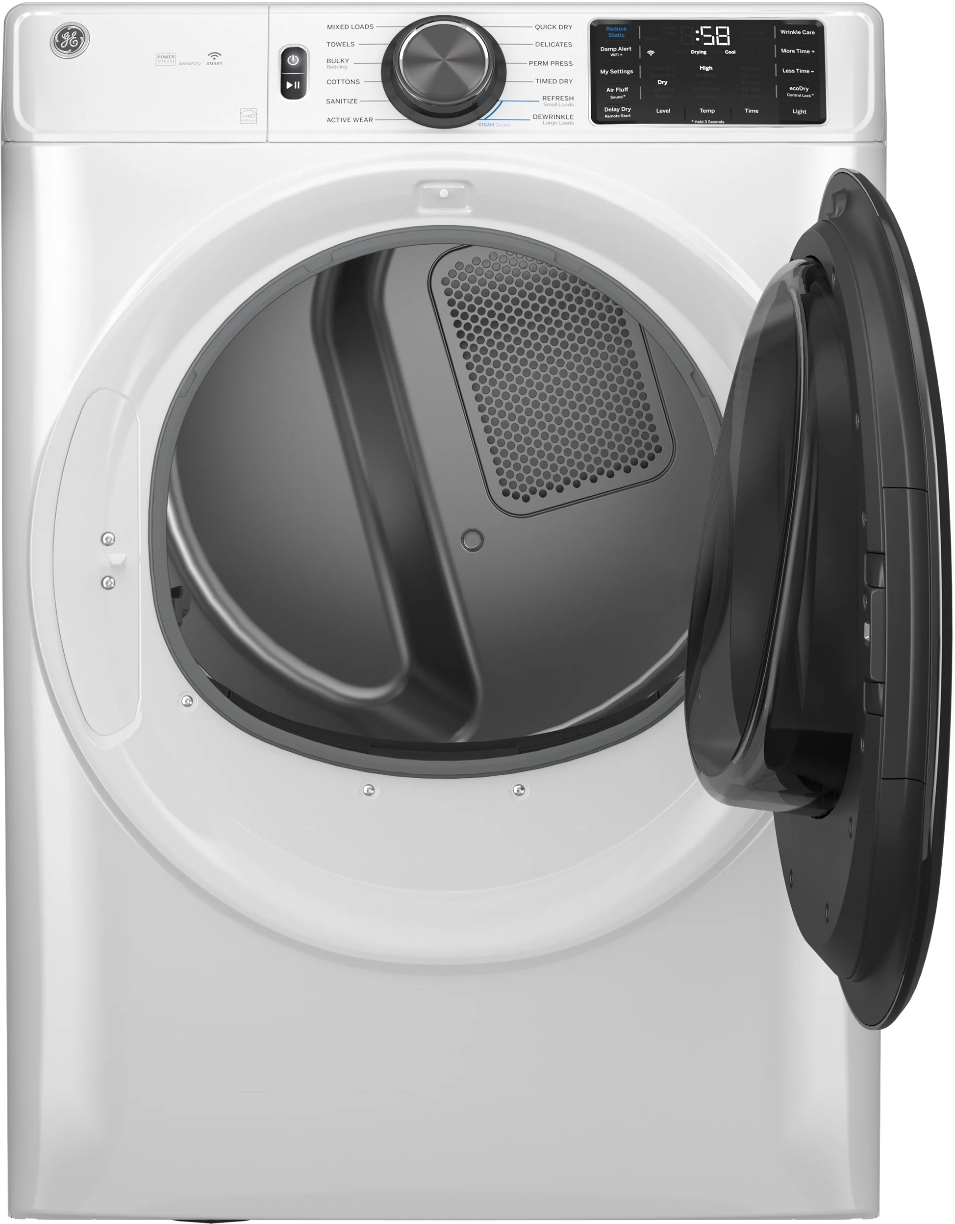GE 28 Inch Wide Electric Dryer 7.8 CuFt with Steam and Sanitize 32 Inch Depth GFD65ESSVWW