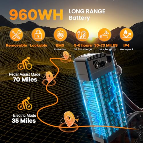 Folding Electric Bike for Adults with Peak 1000W Motor, 48V 20AH Battery up to 30MPH 80 Miles, 20" Fat Tire All Terrain Ebike