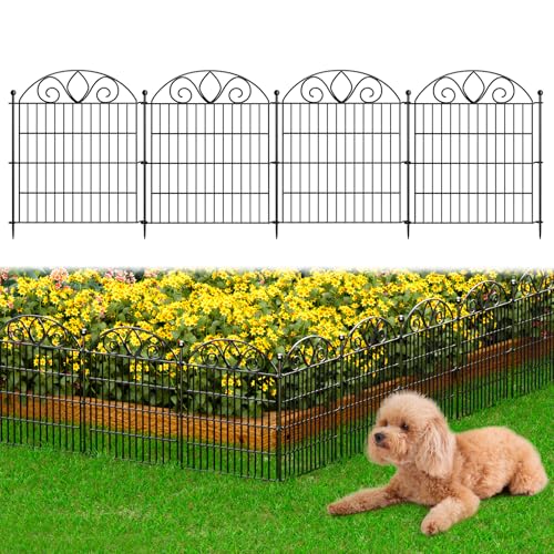 8 Panels No Dig Tall Garden Fence Panel – 48" H X 21' L Rustproof Metal Dog Fence Outdoor for Yard, Decorative Animal Barrier Fence for Pet