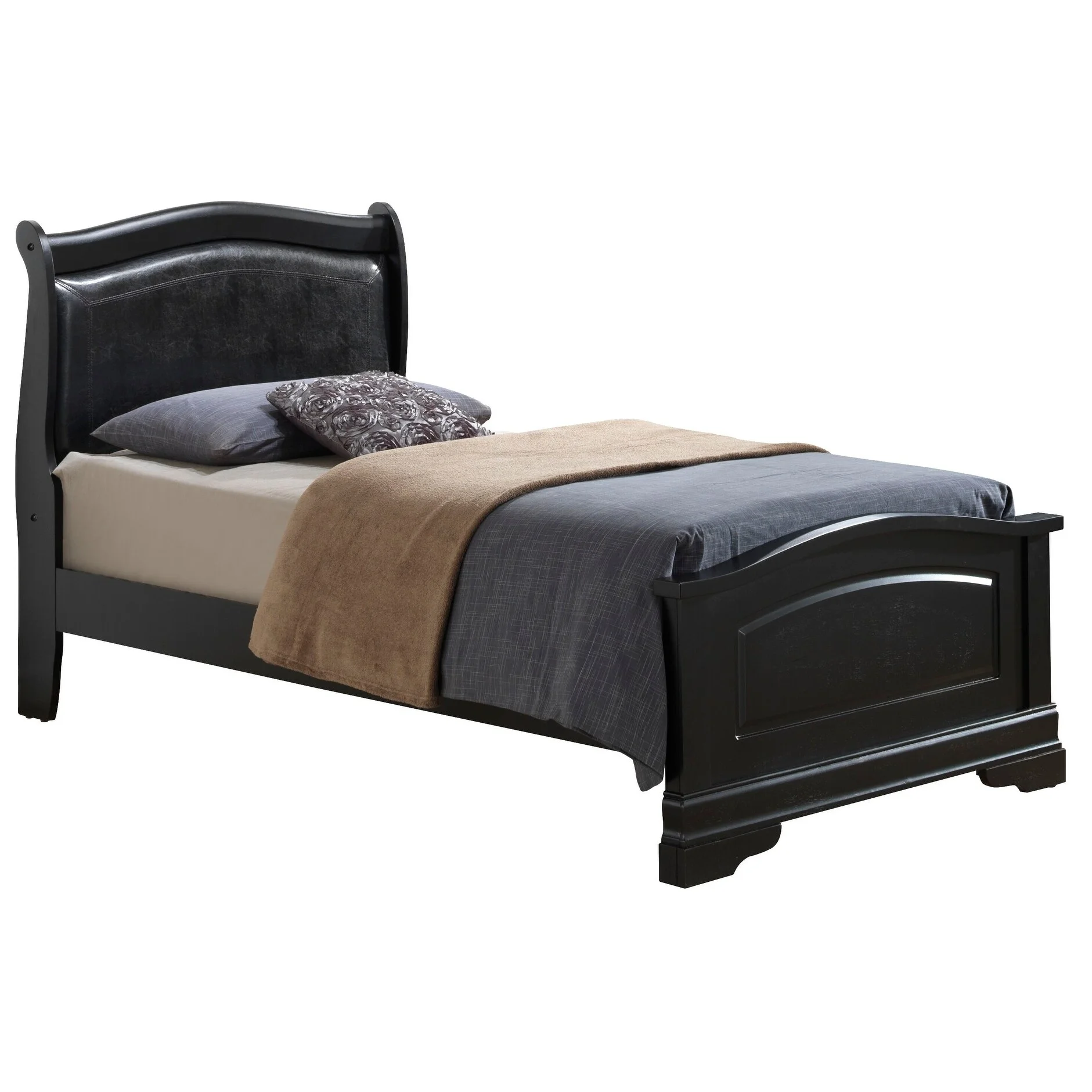 Glory Furniture Louis Phillipe Faux Leather and Wood Bed Antique White King Natural Traditional