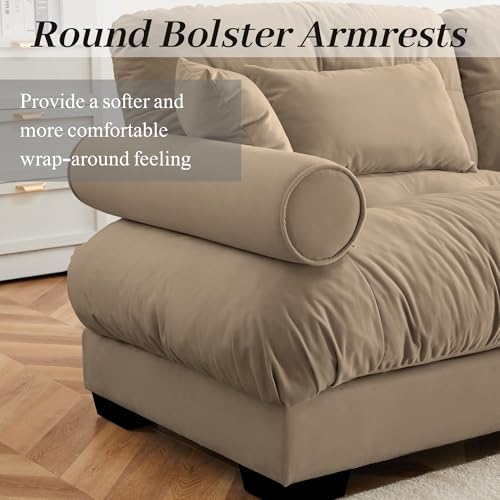 130" Modular Sectional Sofa,Velvet Upholstered Couches for Living Room,3 Seater Green Sofa Couch with Movable Ottoman