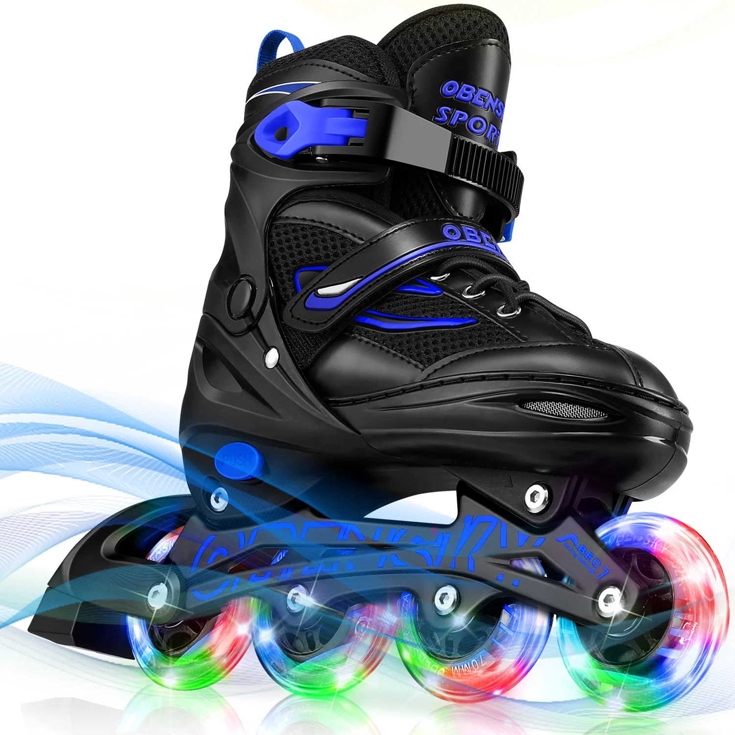 OBENSKY Adjustable Inline Skates, Illuminating Roller Blades for Kids, Boys& Girls Beginner w/ Light up Wheels-Blue - Curated Treasures Market