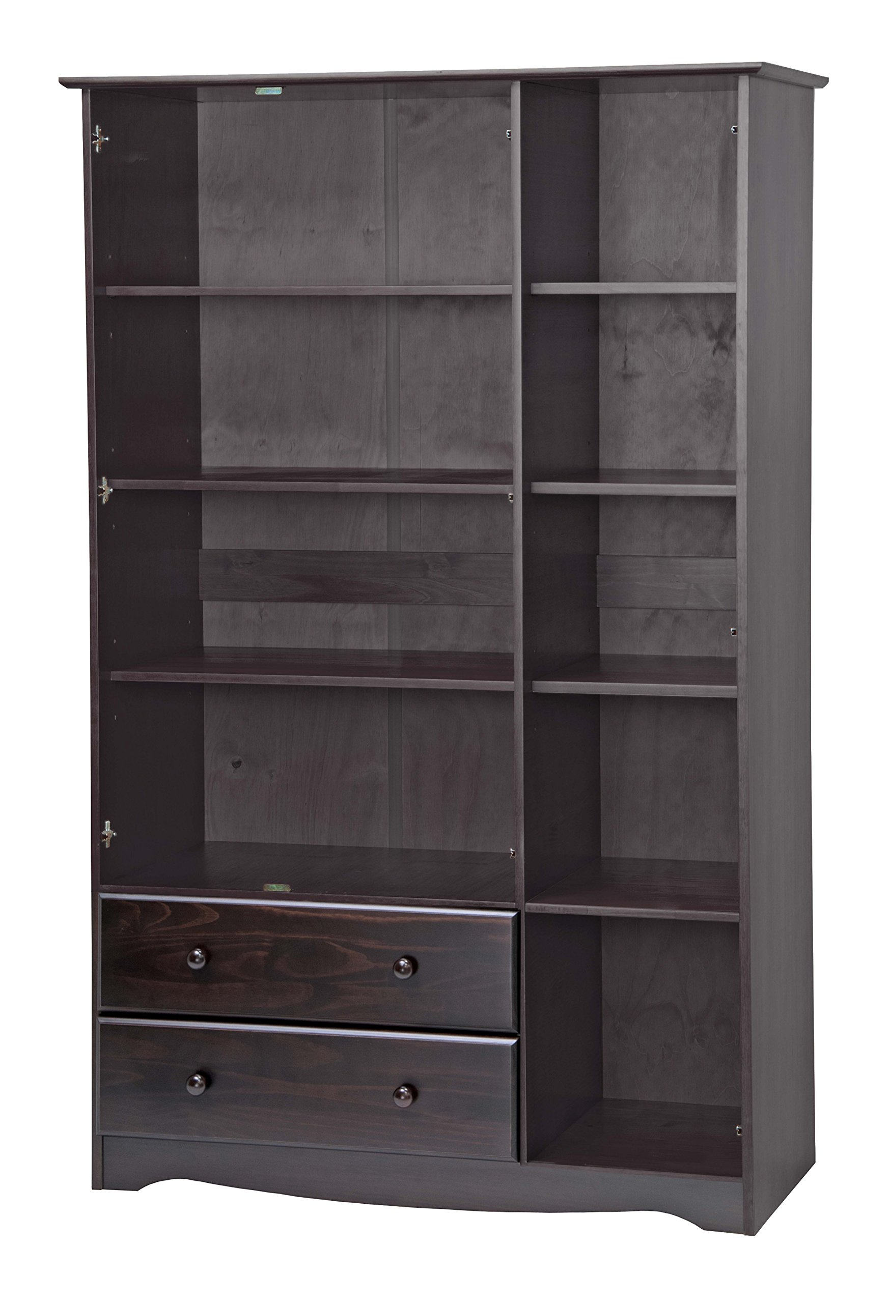【Furniture】100% Solid Wood Grand Wardrobe/Armoire, 46" x72"x21", with 4 Shelves, 1 Clothing Rod, 2 Drawers, 1 Lock