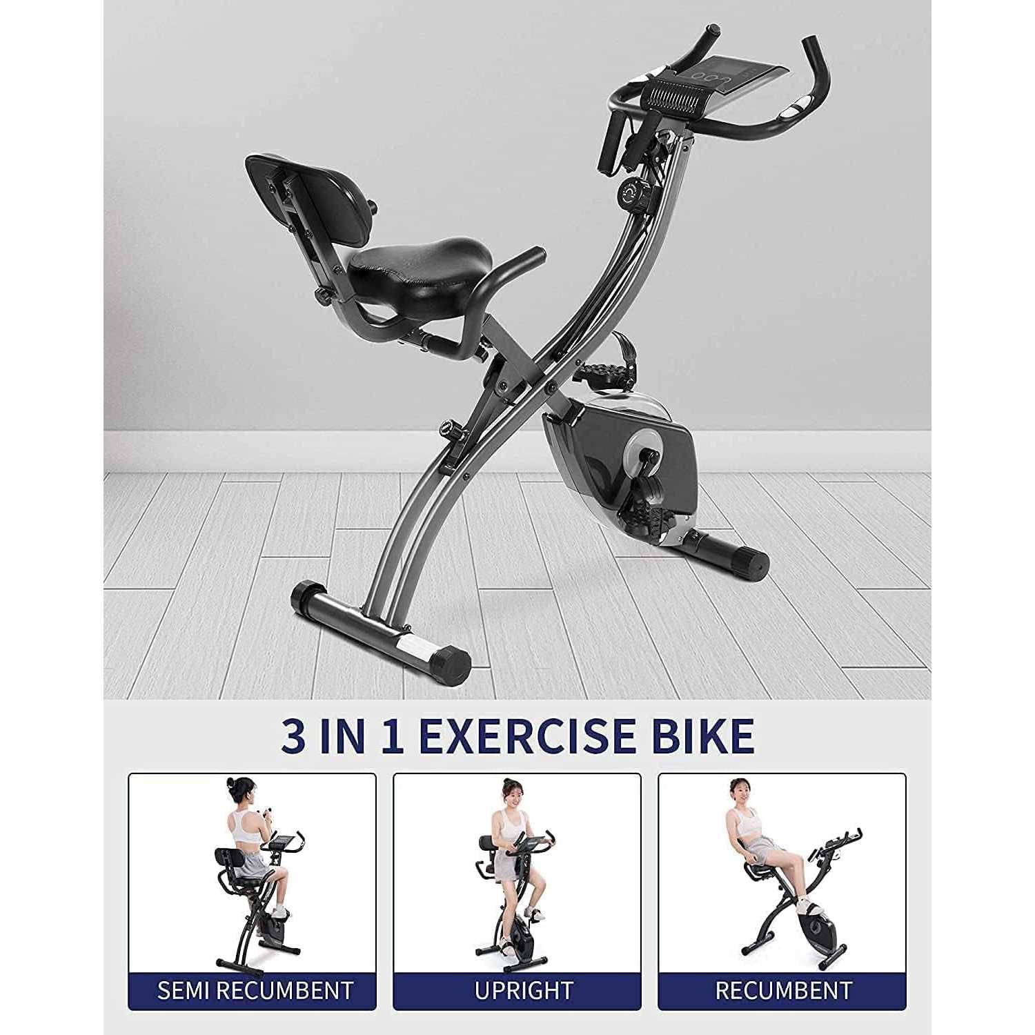 Exercise Bike Folding Magnetic Upright Stationary Bike with Pulse Sensor LCD Monitor Indoor Cycling Bike Stationary Bike Recumbent Exercise Bike