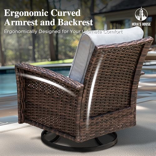 HERA'S HOUSE High Back Patio Furniture Set with Swivel Chairs, Outdoor Wicker Conversation Sets with 5.5" Comfy Cushions, 4 Piece Outside Sofa Sets