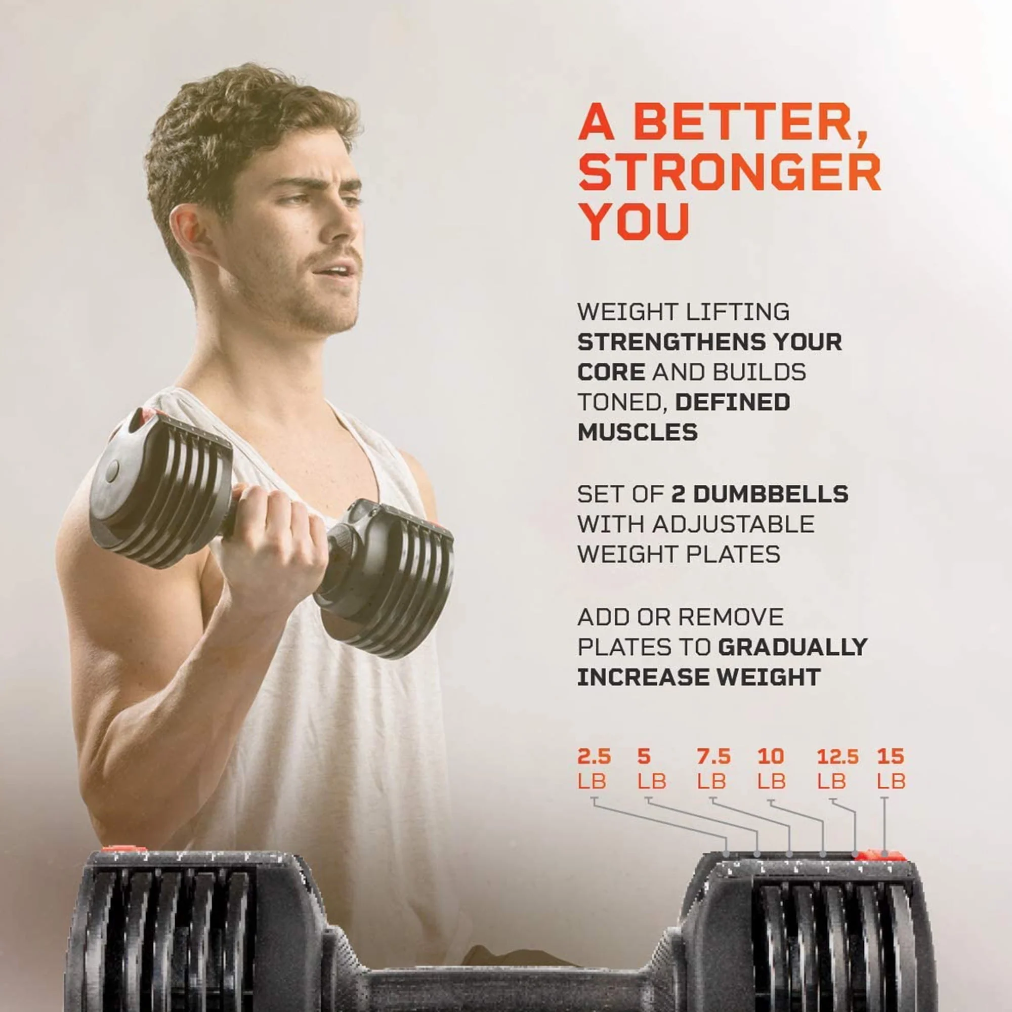 Lifepro PowerUp 15 Pound Dumbbells Adjustable Weights Set for Home Gym, 2 Pcs