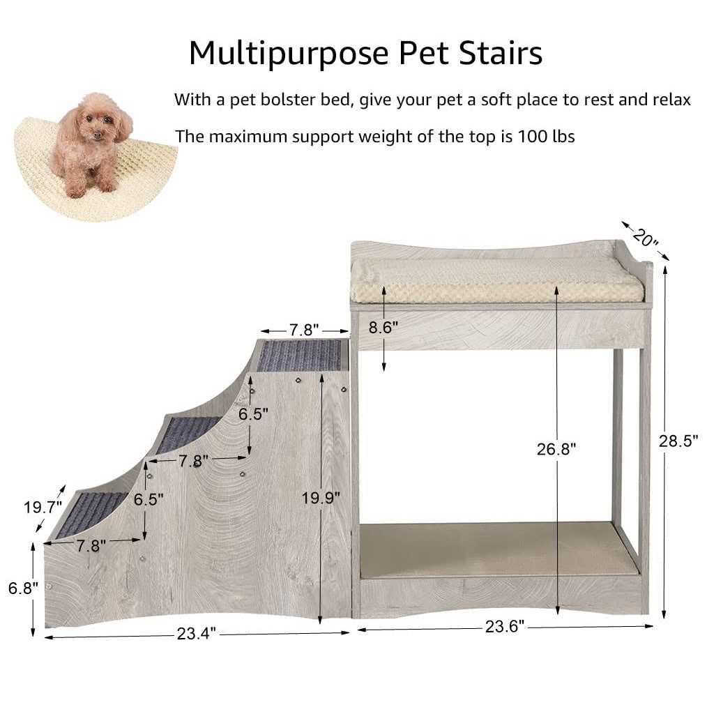 unipaws Pet Bunk Bed with Removable Step for Dogs and Cats, Multi-Level Bed Window Perch Seat Platform with Cushion and Cat Scratch Pad