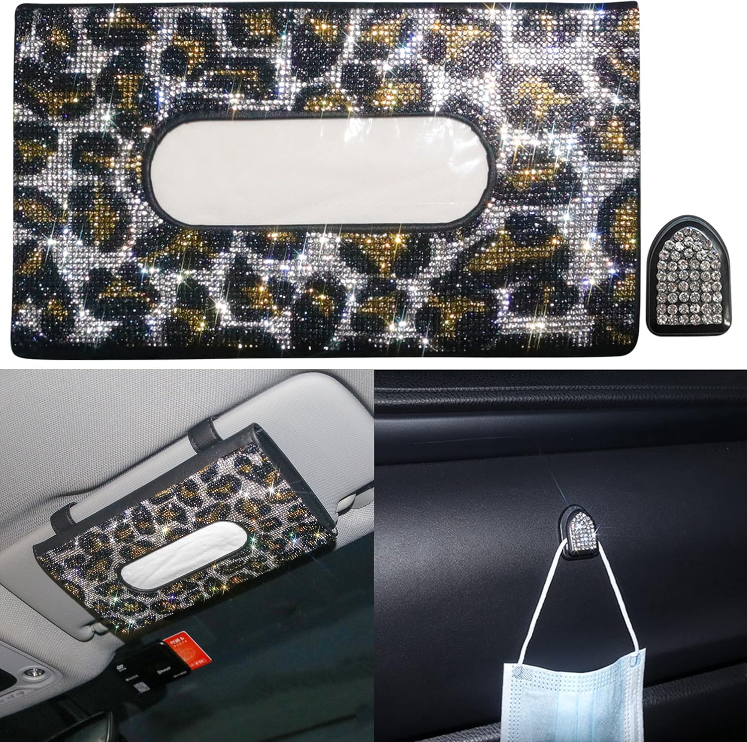 Lady Crystal Glitter Sparkly Car Visor Mask Holder Red Queen Crown Tissue Box Holder for Sun Visor Napkin Holder Paper Towel Cover Case with Bling