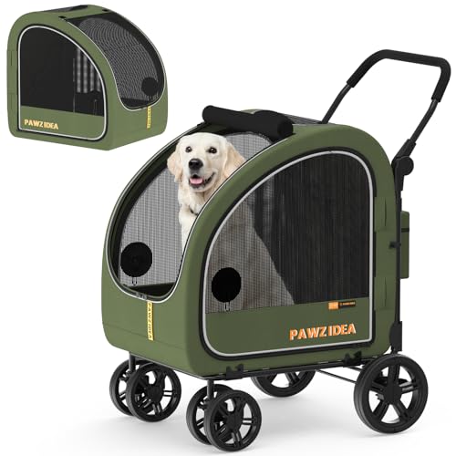 PAWZIDEA Dog Stroller for Large Dogs, Pet Stroller with Detachable Carrier for Portable Dog Crate for Car Seat, Foldable Dogs Jogger Strollers