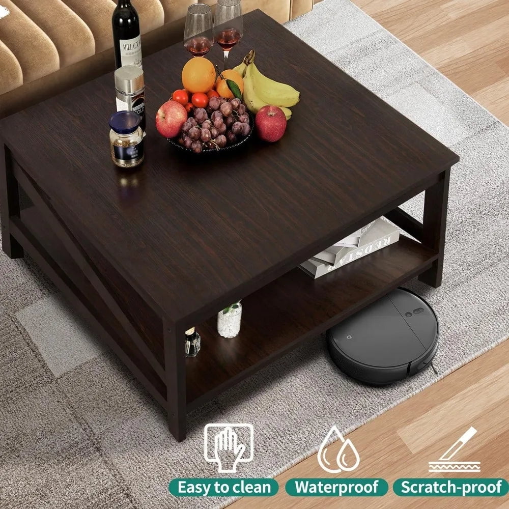 Wood Living Room Table Industrial Small Farmhouse Cocktail Table Coffee Tables for Living Room Furniture Espresso Serving Center