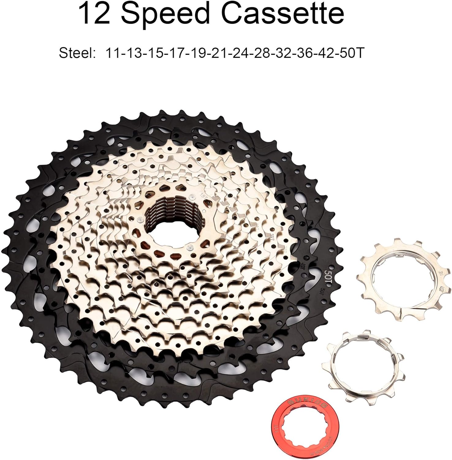 CYSKY 12 Speed Cassette 12Speed 11-50 Cassette Fit for Mountain Bike, Road Bicycle, MTB, BMX, Sram Sunrace Shimano ultegra xt (Light Weight)