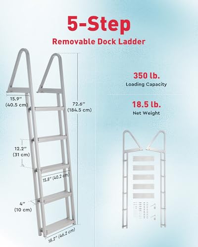 CO-Z 3 Step Removable Dock Ladder, Pontoon Boat Ladder with 350lb Load, Aluminum Swim Ladder with Wide Step & Nonslip Tread