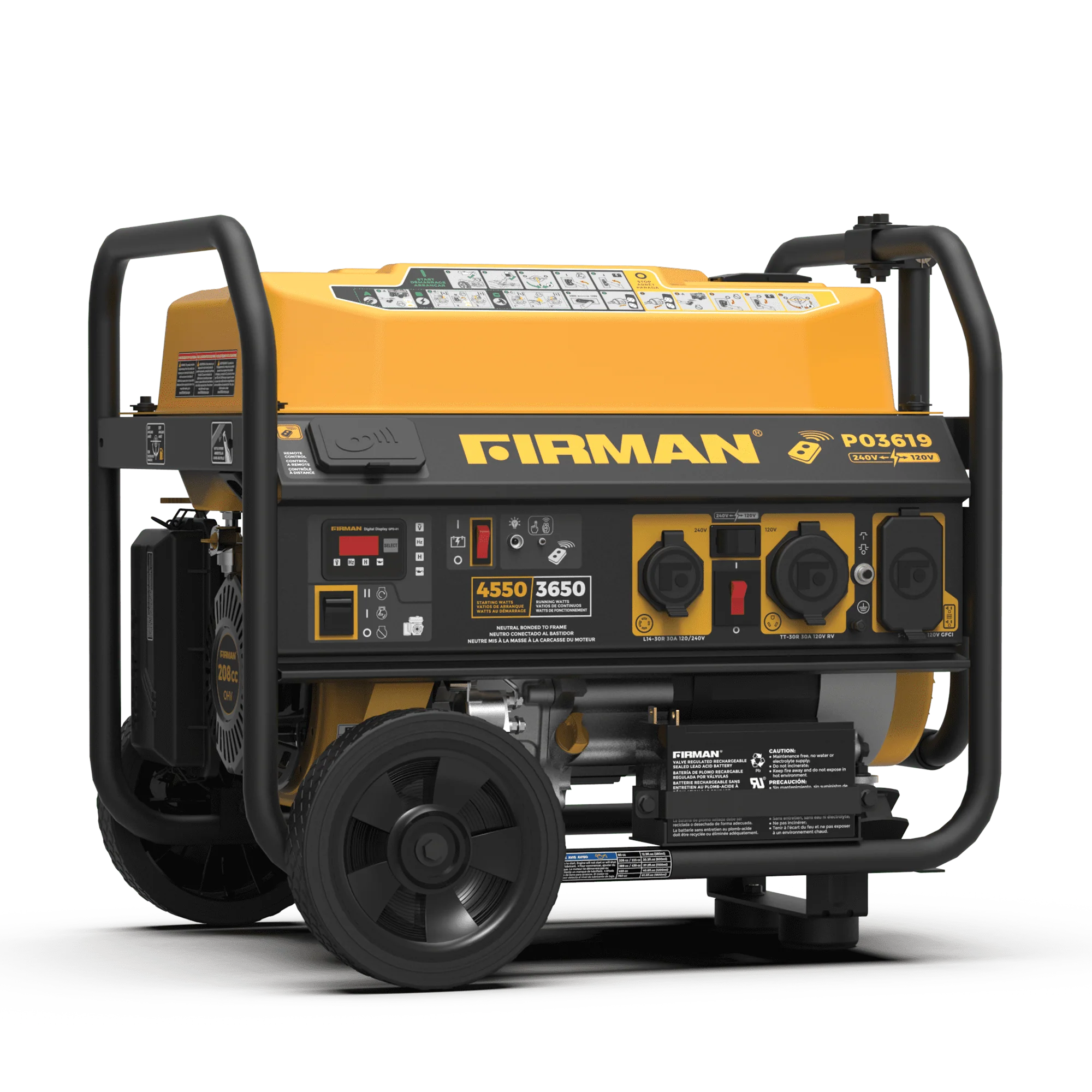 FIRMAN P03619 4550/3650 Watt 30A 120/240V Remote Start Gas Portable Generator cETL Certified With Wheel Kit