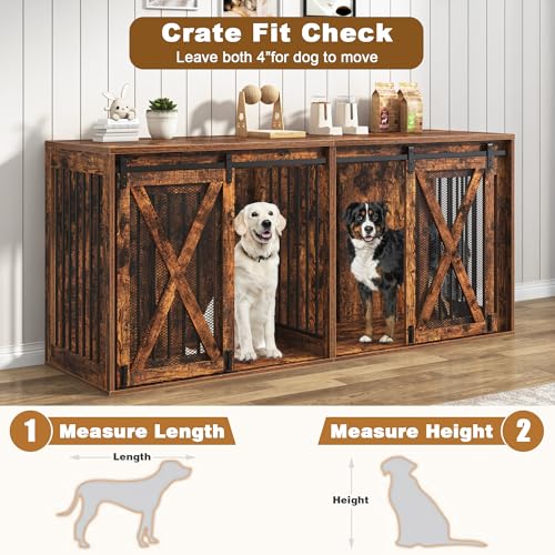 78.7" XXL Dog Crate Furniture for 2 Large Dogs, Heavy Duty Double Dog Cage Large Breed, 35.4" Tall Thick Wooden Dog Kennel TV Stand with Divider