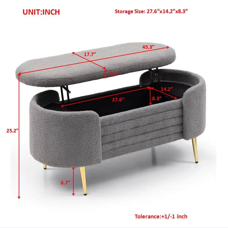 Holaki Modern End of Bed Bench with Storage Upholstered Sherpa Fabric Large Storage Bench Ottoman Shoe Stool Long Bench Window Sitting Toy Storage