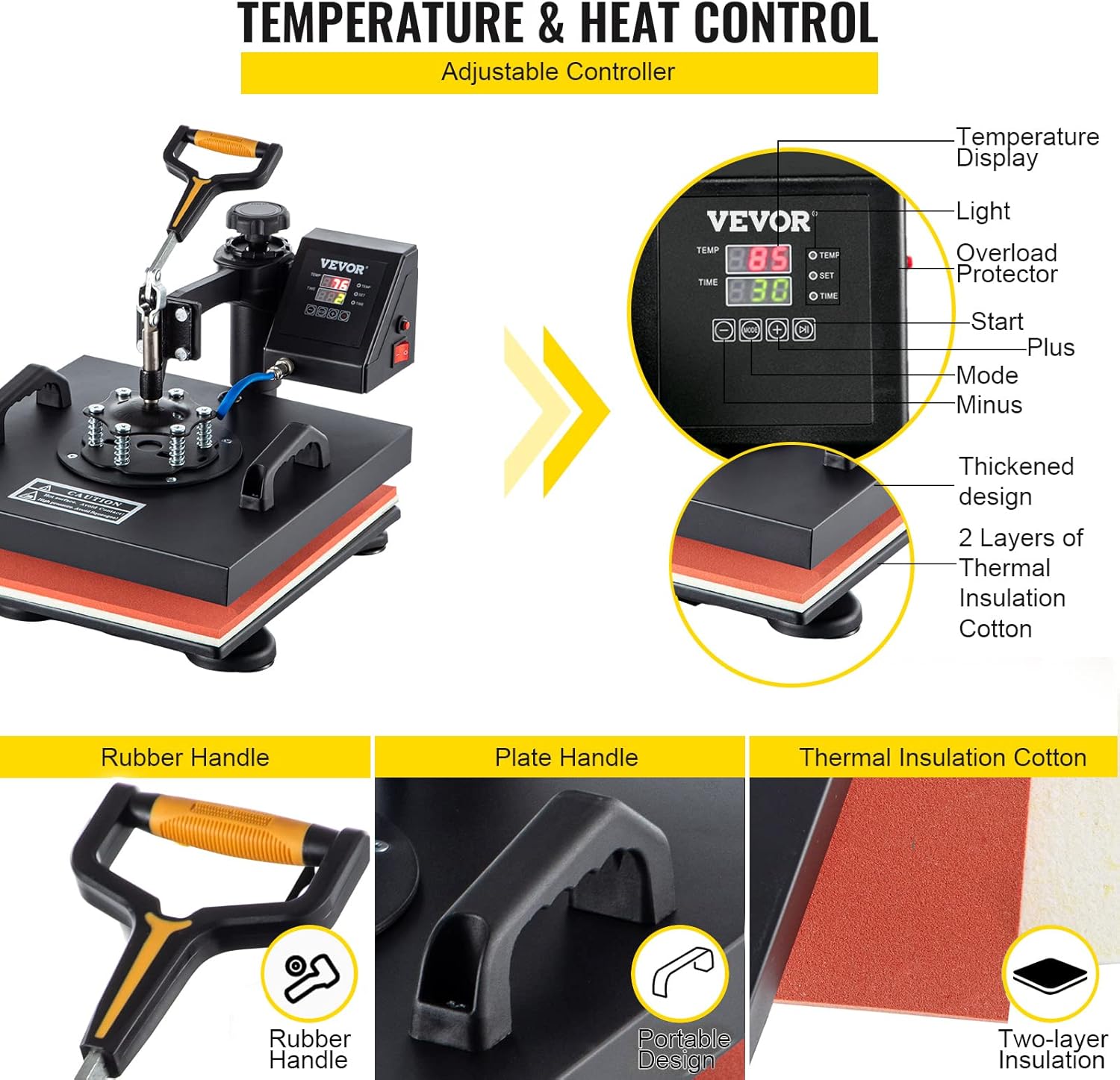 VEVOR Heat Press Machine, 15x15 Inch, 5 in 1 Combo Swing Away T-Shirt Sublimation Transfer Printer with Teflon Coated, Precise Heat Control