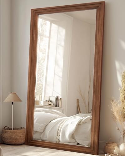 Full Length Mirror, 71"×32" Wooden Mirror Full Length with Stand Wood Floor Mirror, Oversized Stand Up Mirrors Large Wall Mirrors