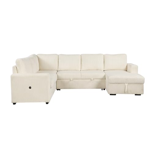 L-Shaped Pull Out Sleep Sofabed,Modern Reversible Sleeper Sectional Sofa Chenille Upholstered Button Tufted Decor with Storage Chaise