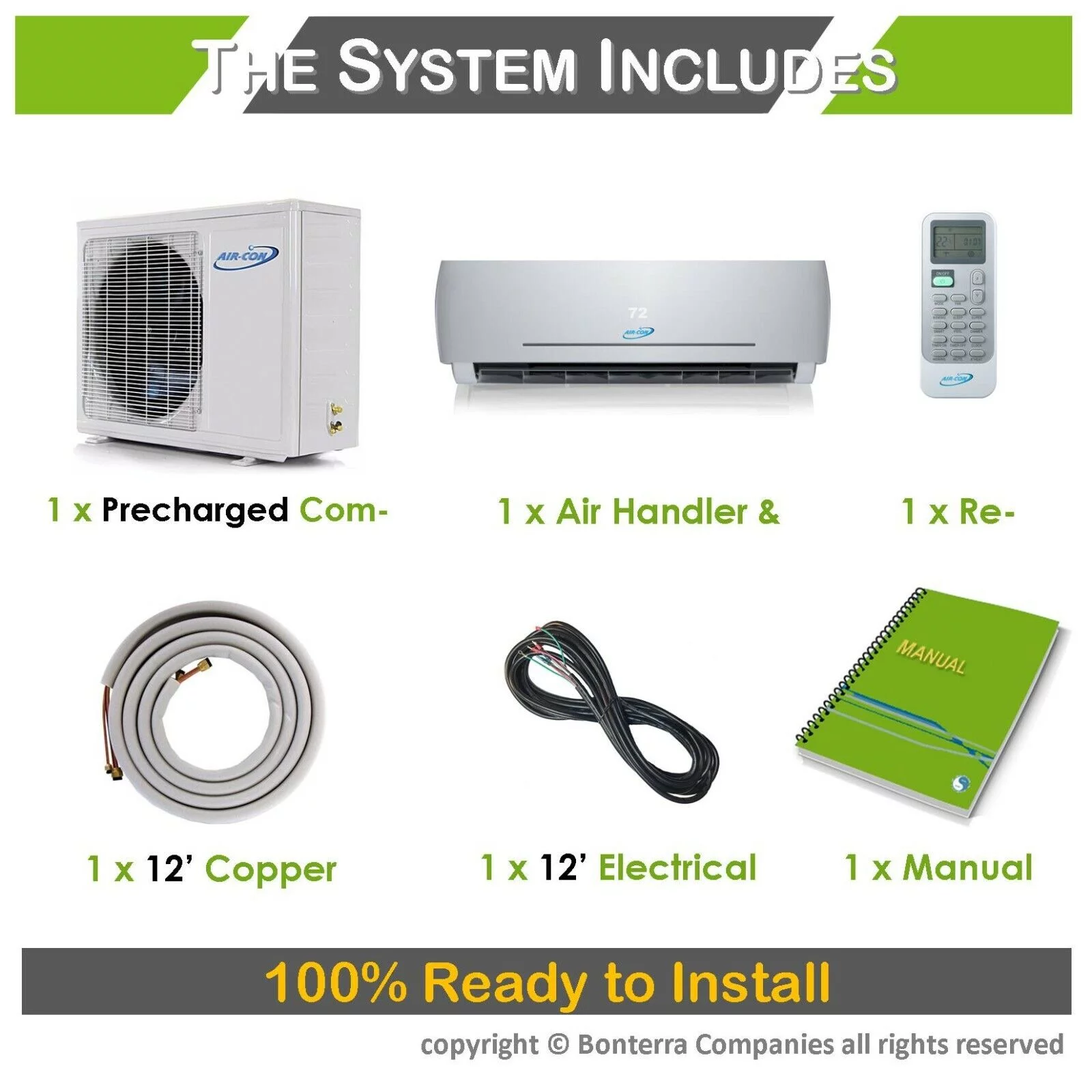 Air-Con 24000 BTU Mini Split Air Conditioner Heat Pump Ductless 18 Seer 220v