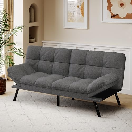 71" Convertible Futon Sofa,Faux Leather Futon Couch Bed,Sleeper Sofa Bed,Memory Foam Modern Folding Small Loveseat for Living Room,Office,Apartment