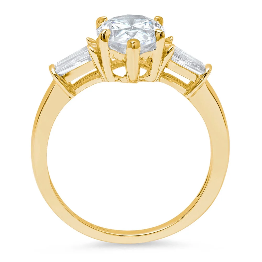 2.3 ct Pear Cut Real Genuine Natural Diamond SI1-SI2 I-J 14K Yellow Gold Three-Stone Promise Wedding Statement Engagement Designer Ring size 10.5