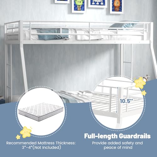 KOMFOTT Twin Over Full Bunk Bed with Trundle, Heavy-Duty Metal Bunk Bed Frame with Guardrail & 2 Ladders, Space-Saving Bunk Bed for Kids/Teens/Adults