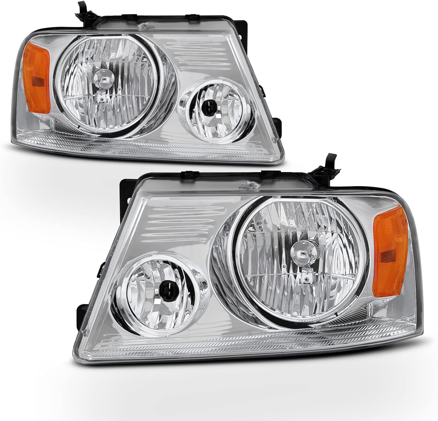 AKKON - Fits 2004-2008 Ford F150 Pickup Chrome Headlights + [Styleside Type] LED Red Clear Tail Brake Lights Pair Left+Right