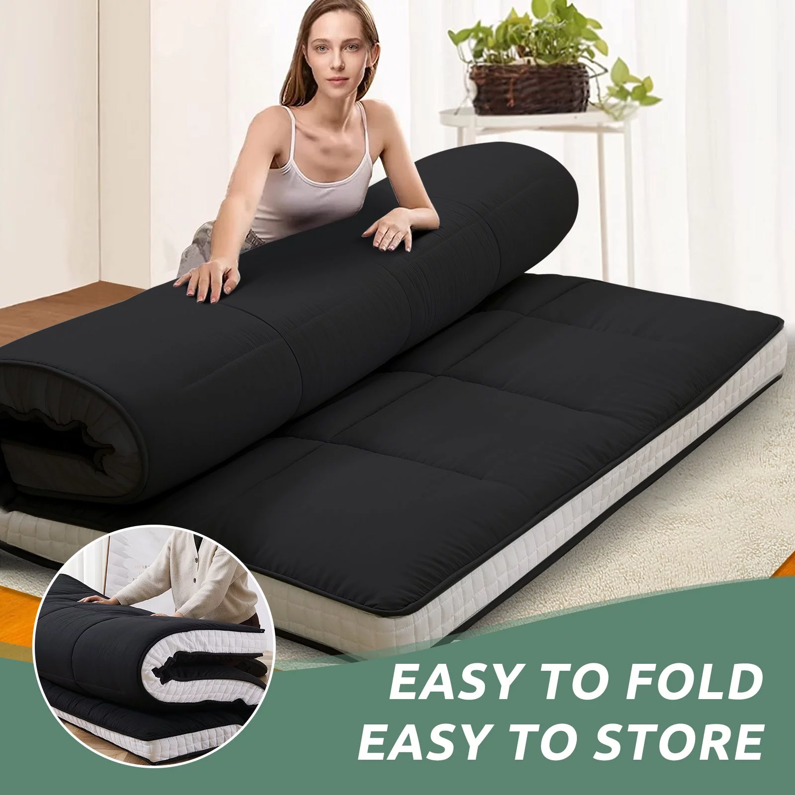Japanese Floor Mattress, Futon Mattress, Foldable & Portable, Roll Up Mattress Tatami Mat Sleeping Pad with Storage Bag