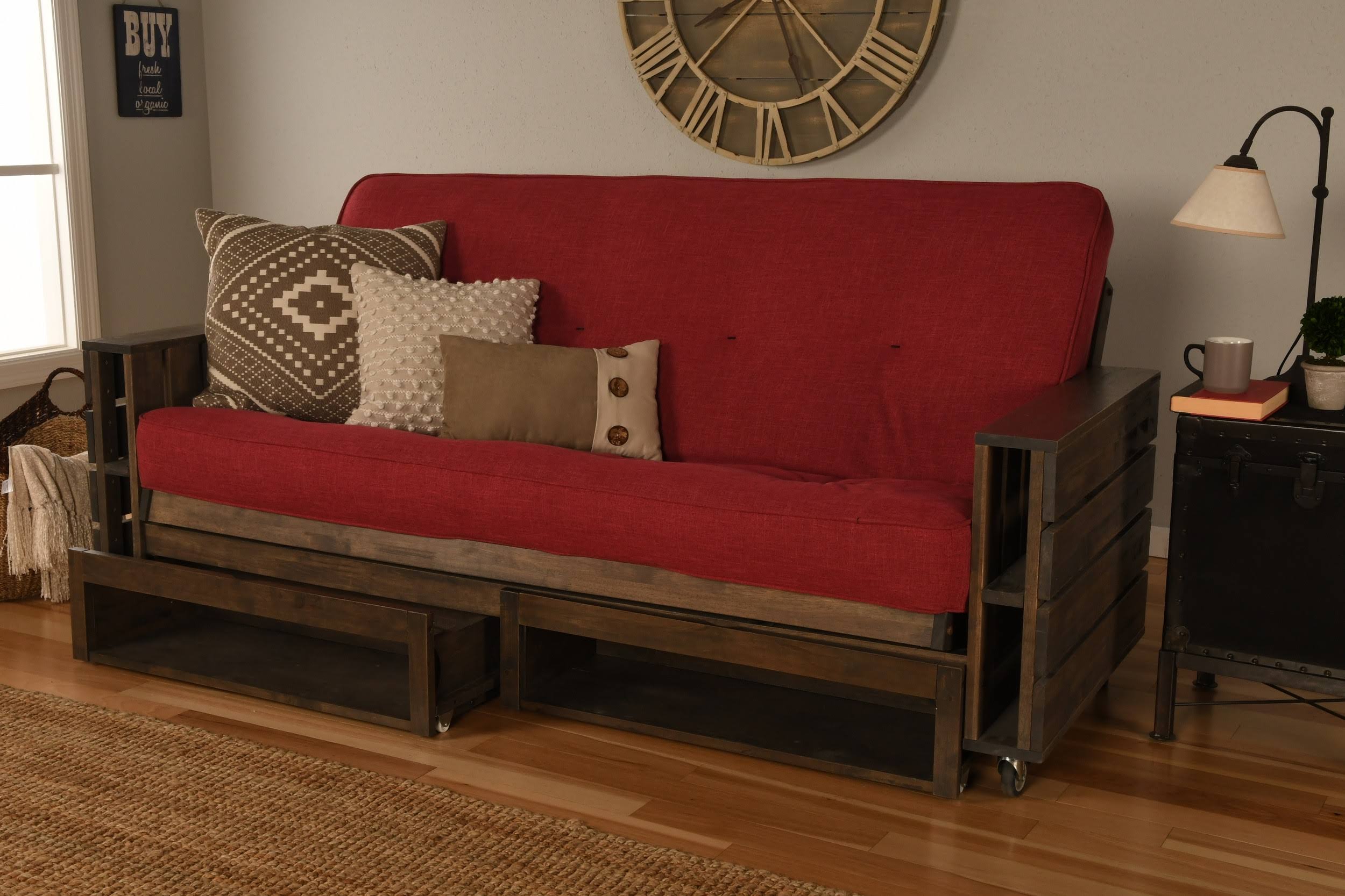 Carbon Loft Cyril Rustic Walnut Futon Set w/Drawers, Size: Full, Linen Flame