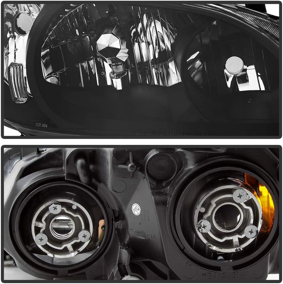 ACANII - For 2004-2005 Honda Civic 2/4 Door Headlights JDM Black Headlamps Set Replacement Driver & Passenger Side