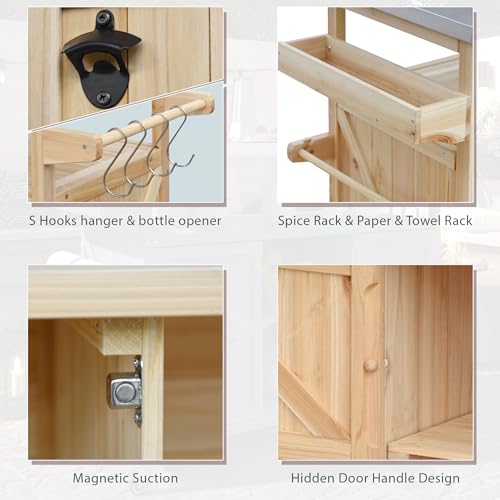 Farmhouse Kitchen Island with Power Outlet, Drop Leaf, Spice Rack and Drawer,Rolling Kitchen Cart on Wheels