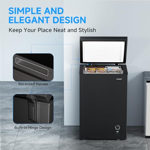 BANGSON 3.5 Cu.Ft Chest Freezer, Compact Deep Freezer with Removable Basket, Adjustable Thermostat, Energy-Saving