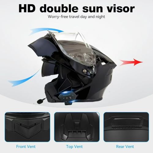 Motorcycle Bluetooth Modular Helmet, DOT Approved Flip Up Full Face Motorcycle Dual Visor Helmet, with Dual Speakers and Microphone